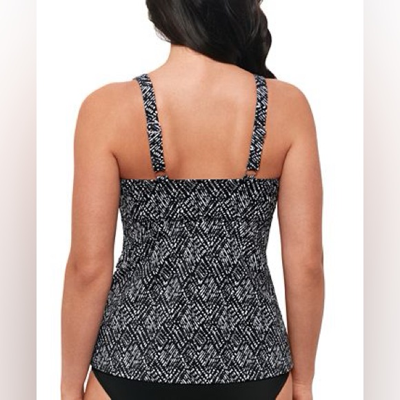 Swim Solutions Cold Shoulder Bandeau Tankini Swim Top Black White Size 12 Nwt